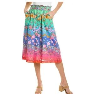 Johnny Was | Rainbow Field Paperbag Midi Elastic Waist Floral Skirt Size Small